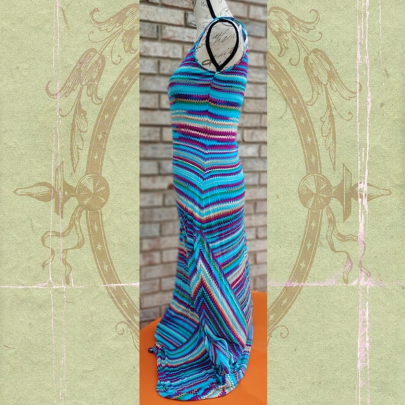 Calvin Klein Aqua Multi Abstract Zigzag Maxi Dress Sleeveless 6 - Picture 3 of 5
